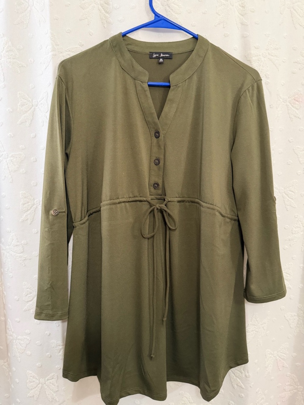 Olive Green Women's Long Sleeve blouse Top. L
